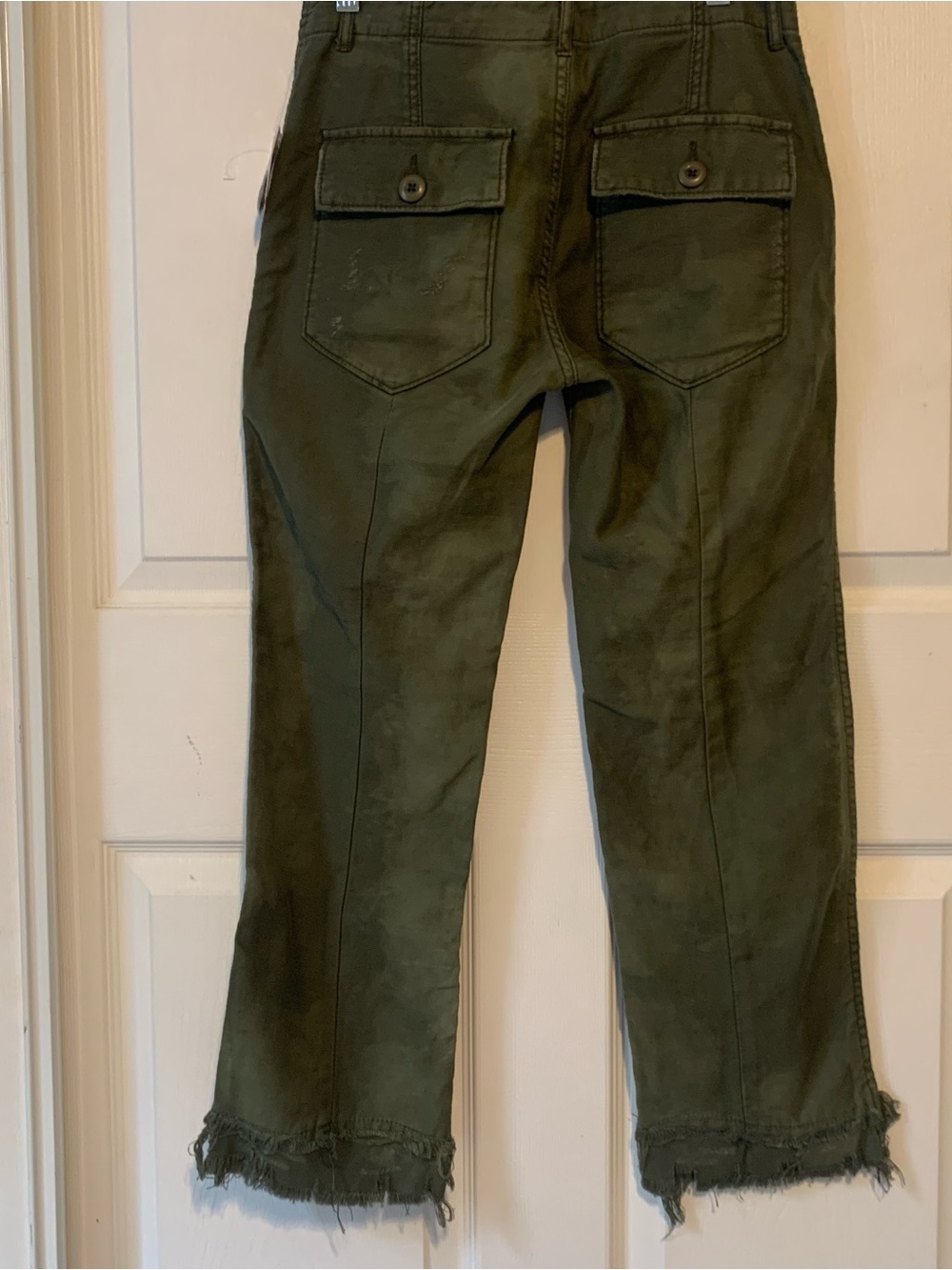 Free People  Olive Cargo Pants with Frayed Hem